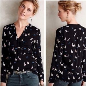 Anthropologie Maeve llama print long sleeve shirt, size 2